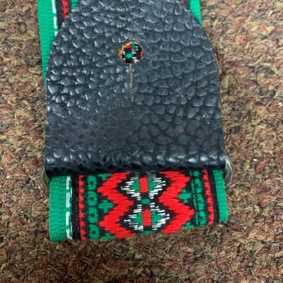 VINTAGE Green and Red pattern STRAP for GUITAR with metal buckle image 3
