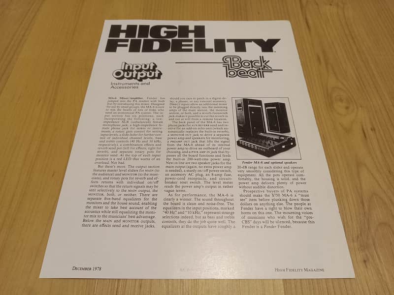 Vintage 1978 Fender MA-6 Mixer/Amplifier Information Flyer! Rare, Original Case Candy, Paperwork! image 1