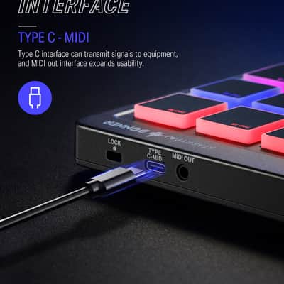 Donner MIDI Pad Beat Maker Machine Professional, Drum Machine with 16 Beat Pads, 2 Assignable Fader & Knobs and Music Production Software image 3