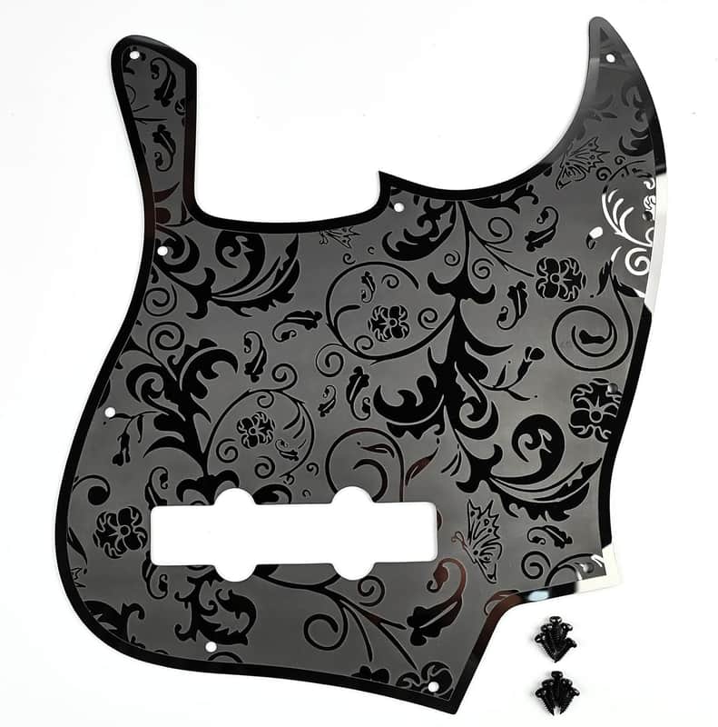Jazz Bass Stainless Steel Engraved Pickguard (4 String) - Black FREE SHIPPING! Bild 1