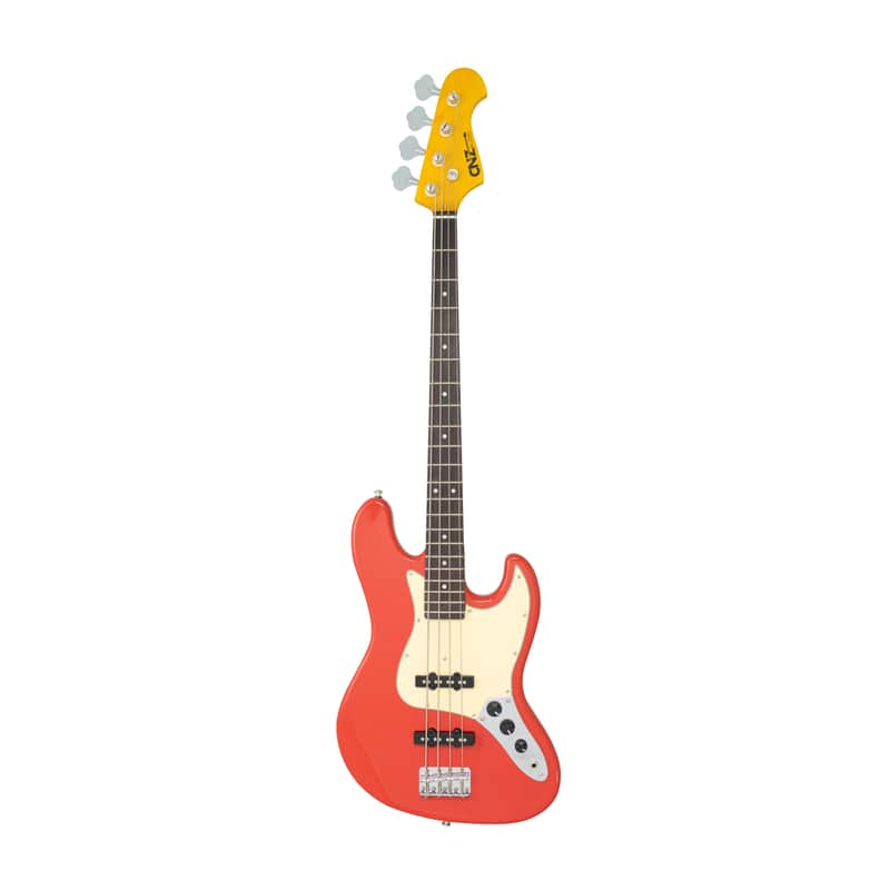 The CNZ Audio JB Electric Bass Guitar - Vintage Fiesta Red Finish, Solid Alder Body & Maple Neck image 1