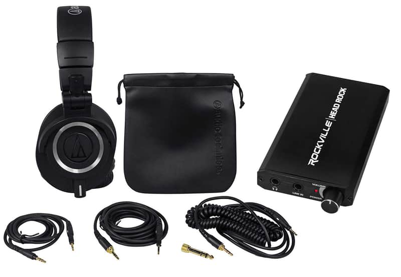 Audio Technica ATH-M50X Studio Headphones+Rechargeable Headphone Amplifier Amp image 1