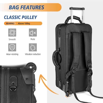 Lightweight Alto Saxophone Rolling Case with Wheels, 1200D Padded Gig Bag Backpack for Easy Travel, Reduces Carrying Strain, Large Accessory Pocket image 3