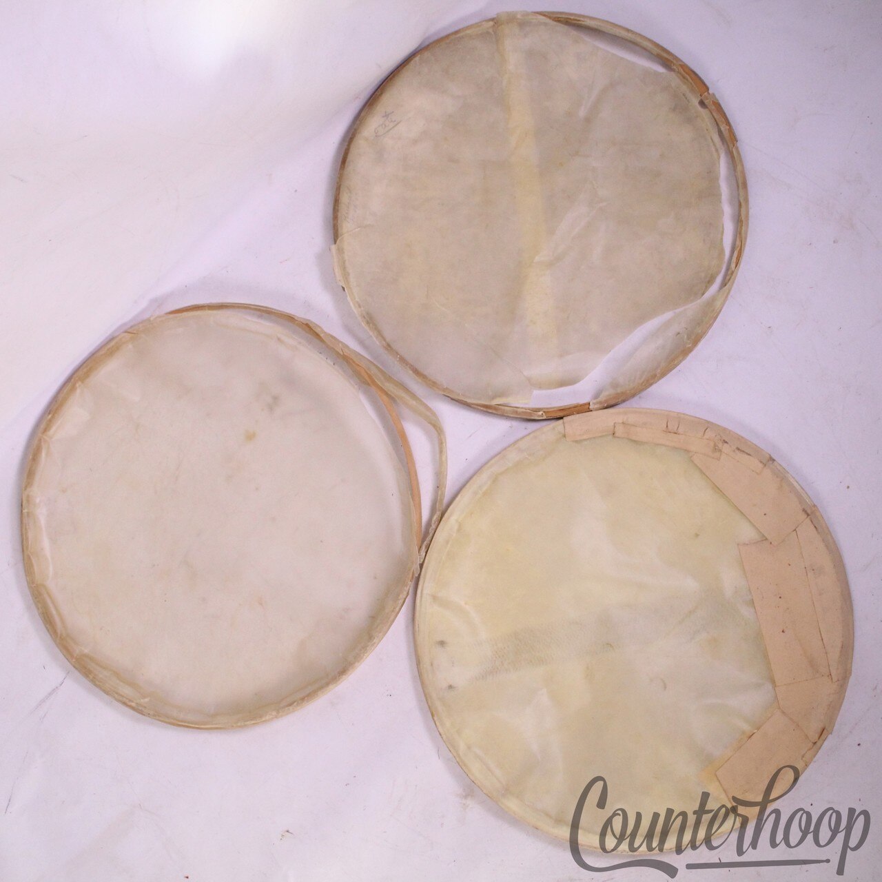 Ludwig 3x 14" Snare Drum Slunk Calf Skin Heads Resonant Side Set Vintage 20s USA — main photograph
