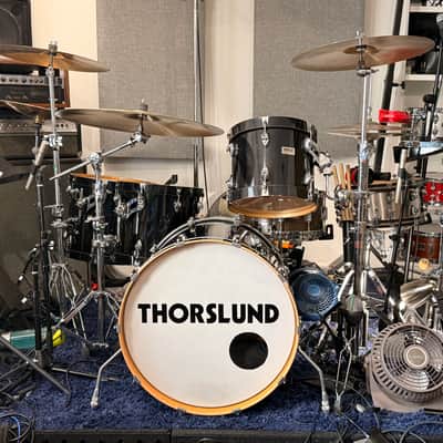 Ayotte Custom Piano black gloss wood hoop maple drum kit 22/12/14/16 image 1