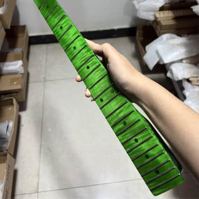 green 22 fret flame Maple electrick guitar neck DIY gloss parts hole 10mm 25.5inch image 7