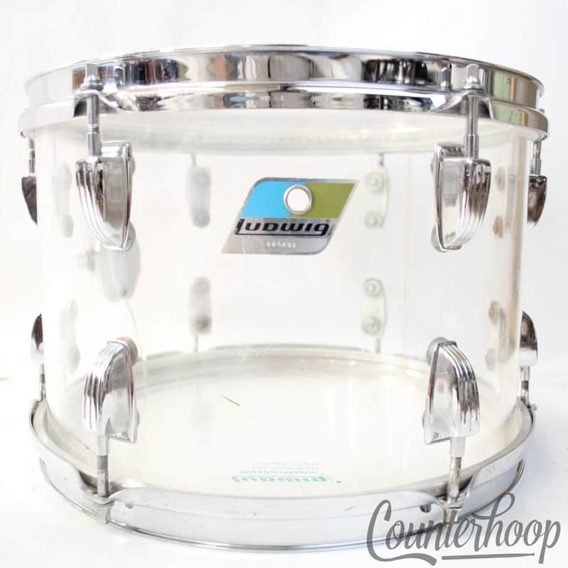 *Ludwig 12x8" Vistalite Clear Tom Drum Vintage 70s Blue/Olive Badge Double-Sided image 1