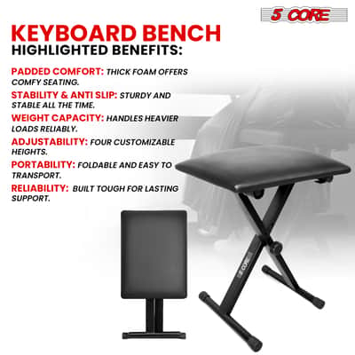 5 Core Keyboard Bench 2 Inch Padded Cushioned Piano Stool Height Adjustable 19" Guitar Seat Portable image 8