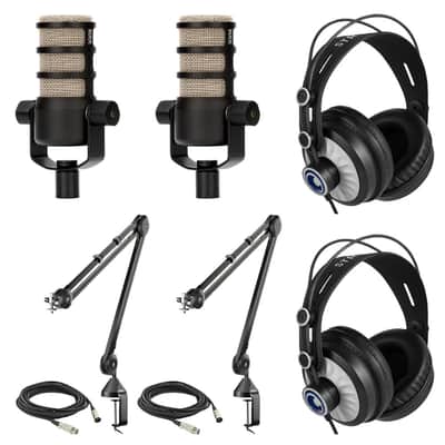 Rode PodMic Dynamic Podcast Microphone (Pair) with Rode PSA1 Boom Arms, TH-02 Podcast Headphones, XLR Cables and StreamEye Polishing Cloth image 3