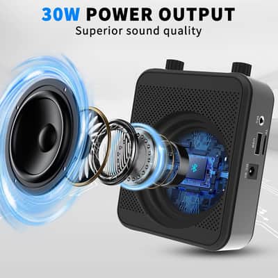 30W Portable Voice Amplifier with Wireless Microphone Headset, 2800mAh Rechargeable PA System Speaker Personal Microphone Speech Power Amplifiers Loudspeaker for Teachers/Metting/Tour Guide image 3