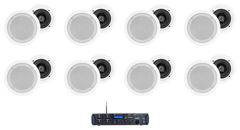 Rockville Rock Zone 8 Receiver+(16) 5.25" White Ceiling Speakers For Restaurant image 1