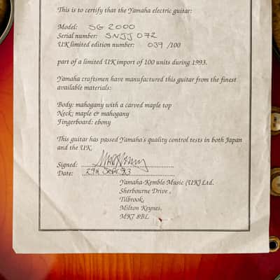 1993 Yamaha SG-2000 in Cherry Sunburst Ltd 39/100 image 7