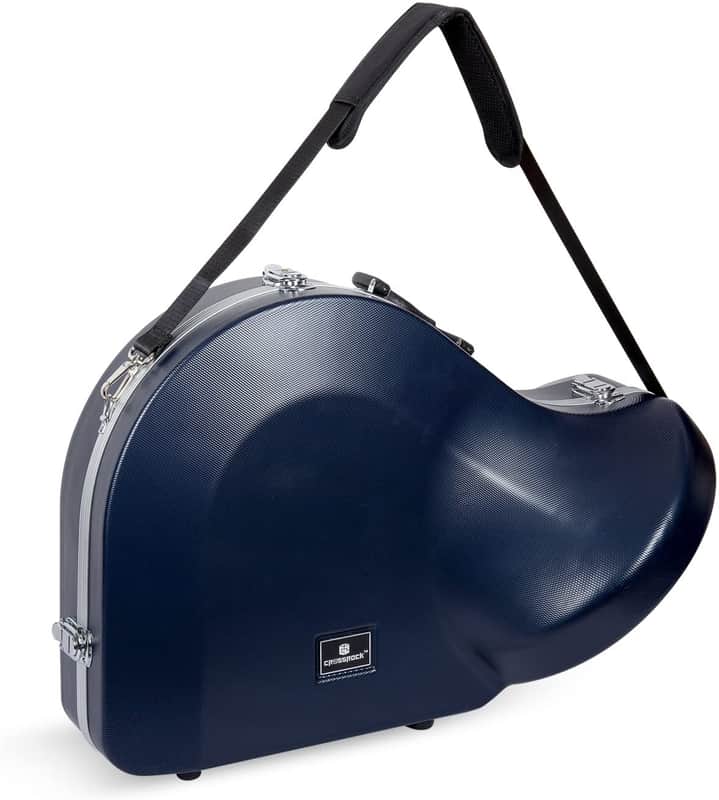 Crossrock ABS Hard-Shell Case for French Horn with Single Shoulder Strap-Blue image 1