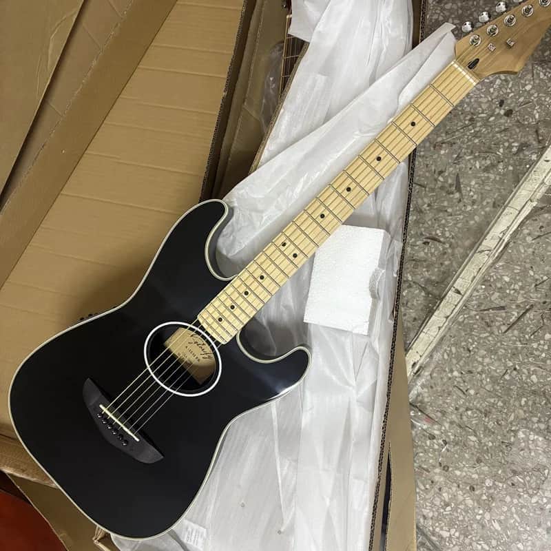 Custom Handmade Thin Body Acoustic Electric Guitar, Lamimated Spruce Top Body, Glossy Finish image 1