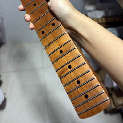 Reverse big head 22 Fret 25.5" Roasted Flame Maple guitar neck parts Locking nut image 3