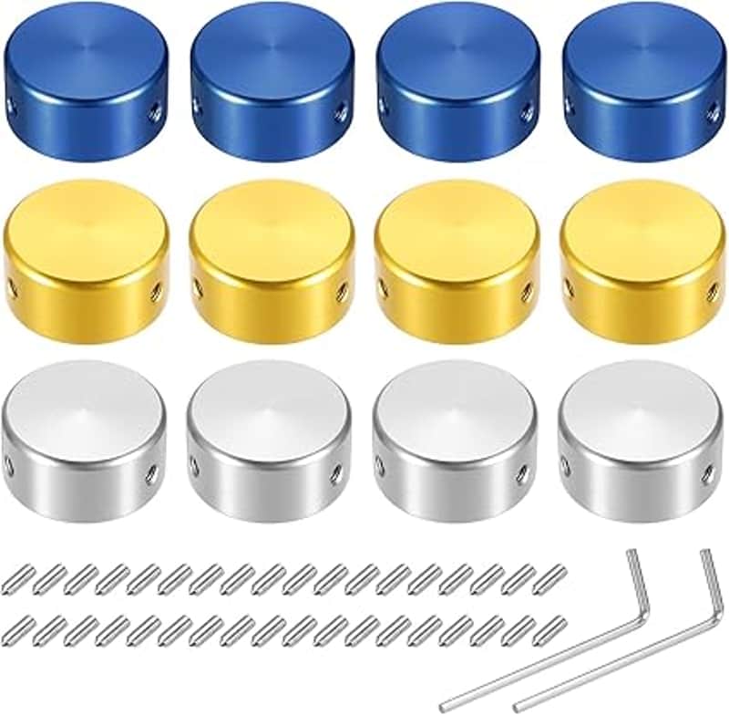 12 Pcs Footswitch Toppers Guitar Pedal Button Caps Metal Footswitch Top Cover 3/8" Multi-Color for Guitar Effects Pedal Buttons, Blue, Gold, Silver image 1