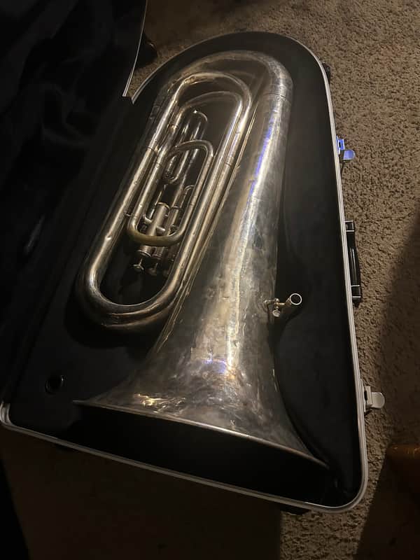 Jupiter BBb Silver Tuba Brass Instrument, 3-Valve Piston, Includes Hard Case image 1