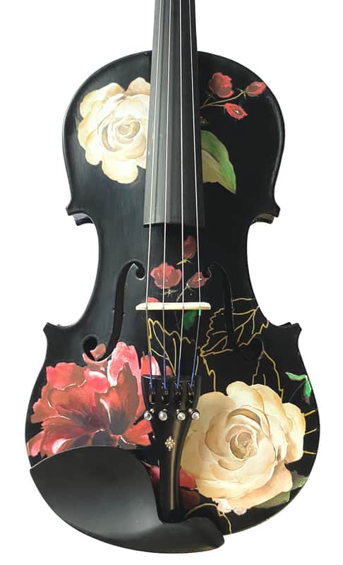 Rozanna's Rose Delight Black 1/2 Violin Outfit with pearl fine tuners image 1