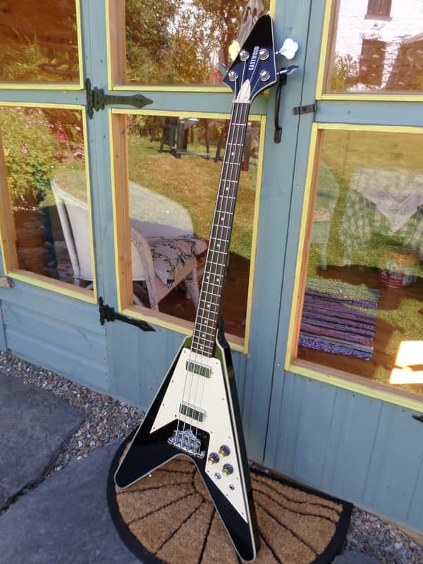 Eastwood Flying BV 2017 Black Flying V bass guitar | Reverb