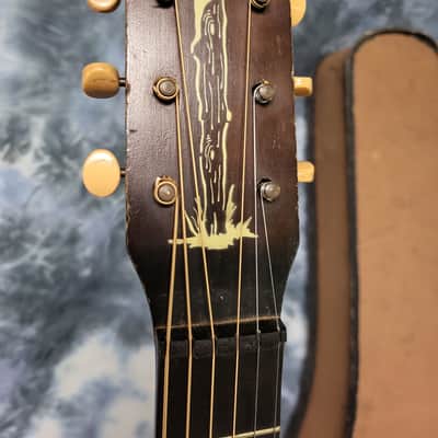 Vintage 1950 Melody Ranch Gene Autry Cowboy Stenciled Parlor Guitar Pro Setup Original Rear Load Soft Shell Case image 7