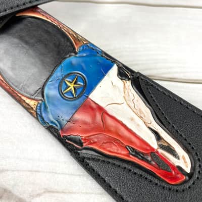 Walker And Williams CVG-19 Black Strap w/Hand Tooled Red, White, And Blue Texas Star Longhorn Design image 7