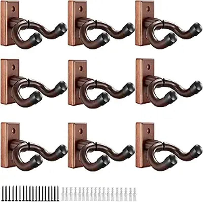 9 Pack Guitar Wall Mount Brown, Hardwood Guitar Wall Hanger with Screws, Guitar Hanger Wall Hook Holder Stand for Acoustic Guitar, Electric Guitar, Banjo, Bass image 1