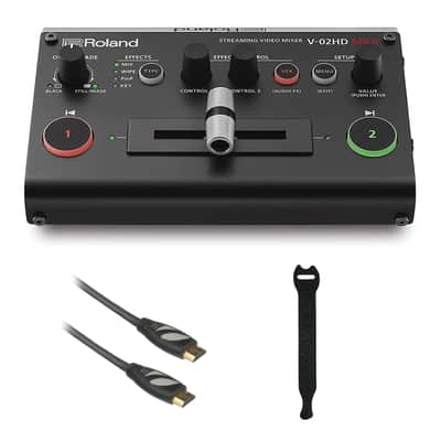 Roland V-02HD MK II Multi-Format Audio/Video Mixer for Professional Streaming with Two HDMI Cameras, 10-Channel Audio Mixing, and Video Effects Bundle with 6' HDMI Cable and 10-Pack Straps