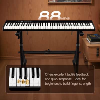 88 Key Semi-Weighted Folding Piano, Full Size Portable Keyboard with Bluetooth MIDI, Touch Sensitive Keys, Carrying Case, Sustain Pedal & Earbuds for Adult Beginners image 3