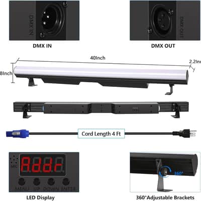 LED Pixel Light Bar,60W 144 RGB LED Stage Lights Bar,DMX DJ Stage Wash Lights Sound Activated Master/Slave Strobe Professional DJ Lighting Equipment for Stage Wedding Club Party Church image 2