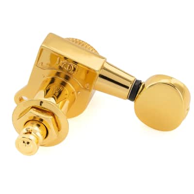Brio Pro Left-Handed Locking Tuners — 6-in-Line | 18:1 Ratio | Vintage Oval Buttons - Gold image 5