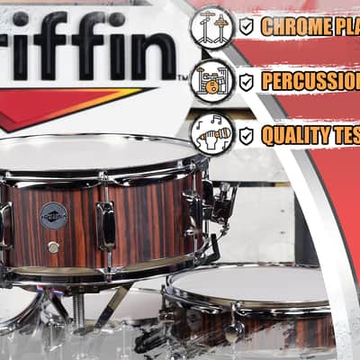 GRIFFIN Snare Drum - 14X5.5" Poplar Wood Shell Acoustic Percussion Head Kit Set image 8