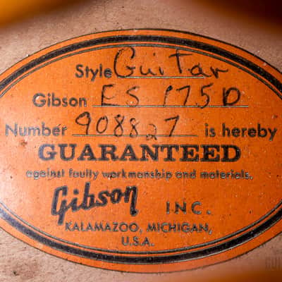 1969 Gibson ES-175 D Vintage Hollowbody Guitar Ice Tea Sunburst w/ Pre-T Top Patent Stickers, Case image 6