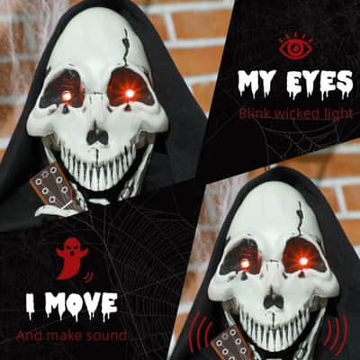 4.3' Halloween Decoration Animatronic Guitar-Playing Grim Reaper, Sound and Motion Activated Animated Prop image 2