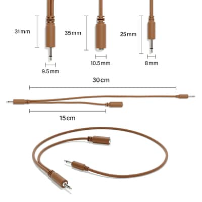 ExcelValley [Brown | 200 cm - 78.74"] 5-Pack - Hopscotch Mono Splitter Y Patch Cables TS 3.5mm 1/8" Eurorack Synth image 2