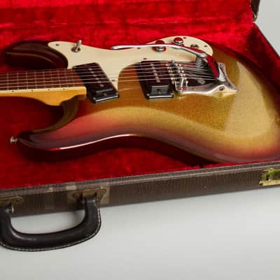 Mosrite Ventures Mark I Solid Body Electric Guitar (1965), ser. #1973, original brown alligator hard shell case. image 12