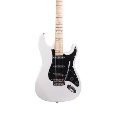 Ukscs ST Stylish Electric Guitar with Black Pickguard White image 7