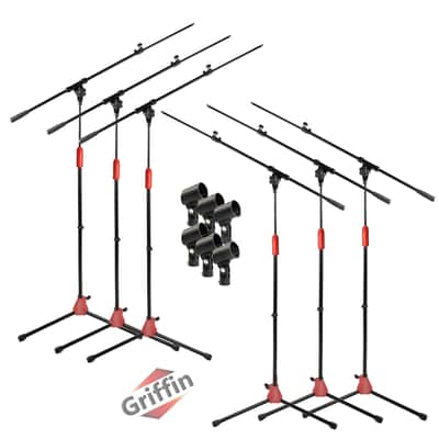 GRIFFIN 6 Pack Microphone Boom Stands (StageLOCK Series) – Tripod Folding Leg Base with Telescoping Arm & Clip Mount for Studio, or Live Karaoke image 2