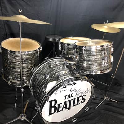 1963 Original Ludwig Black Oyster Pearl Drum Set, Signed Ringo-Beatle Spec Snare! Stage Played Sticks! Complete! Best Ringo Set Ever? image 1