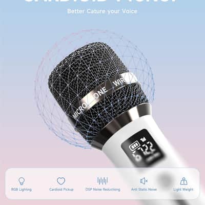 Wireless Microphones, Microphone with One-to-One Chip Connection and LED Lights, 40H Duration, 200FT Range Receiving, Volume Control Karaoke Microphone for Singing, Speech, Home Party, YouTube/TikTok image 2