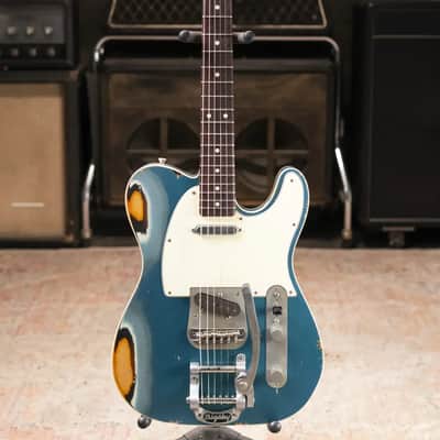 Nash T-63 Double Bound with Bigsby Electric Guitar - Ocean Turquoise Metallic over 2-Tone Burst with Hardshell Case image 3