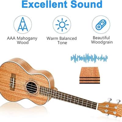 Ukulele Concert Mahogany Bundle 23 inch Ukelele for Beginners Adults Professional Four String Wooden Hawaiian Starter Uke Kit image 2