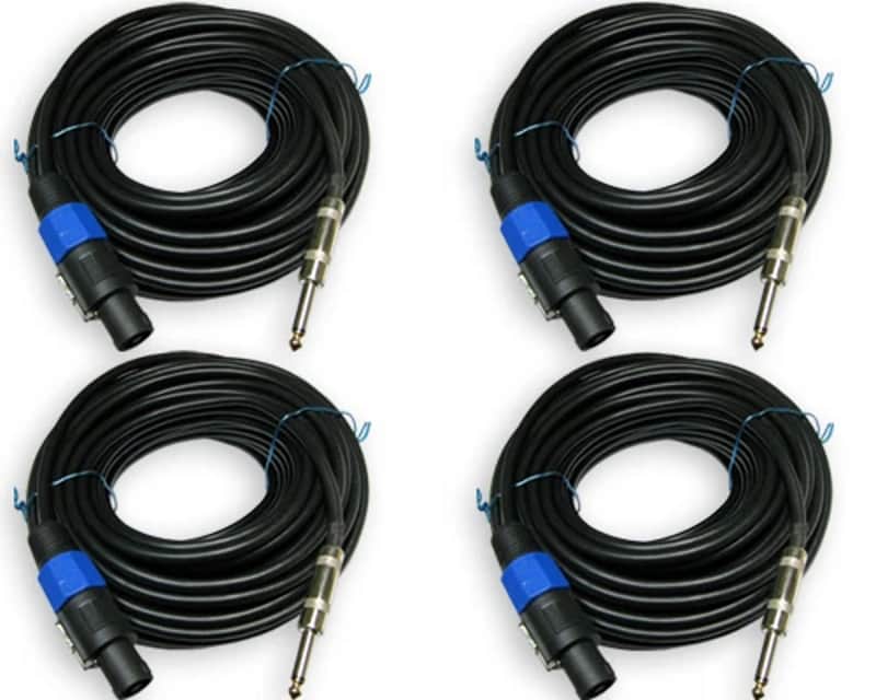 4 PACK speakon compatible to 1/4 25ft foot PA DJ stage monitor speaker cables image 1