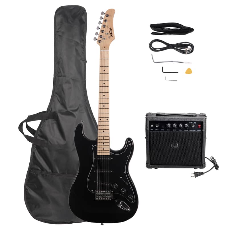Glarry GST Stylish Electric Guitar Kit with Black Pickguard includes Guitar, Amp, Soft Case, Strap, Cord, and Pick 2020s - Black image 1