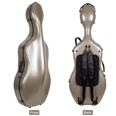 Crossrock Poly Carbon Case with Wheels fits 4/4 Full Size Cello, Includes Outside Music Pouch, 3 Handles, Detachable Straps-Champagne image 1