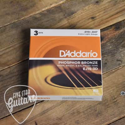 D'Addario EJ15-3D 3-Pack Phosphor Bronze Acoustic Guitar Strings Extra Light 10-47 image 2