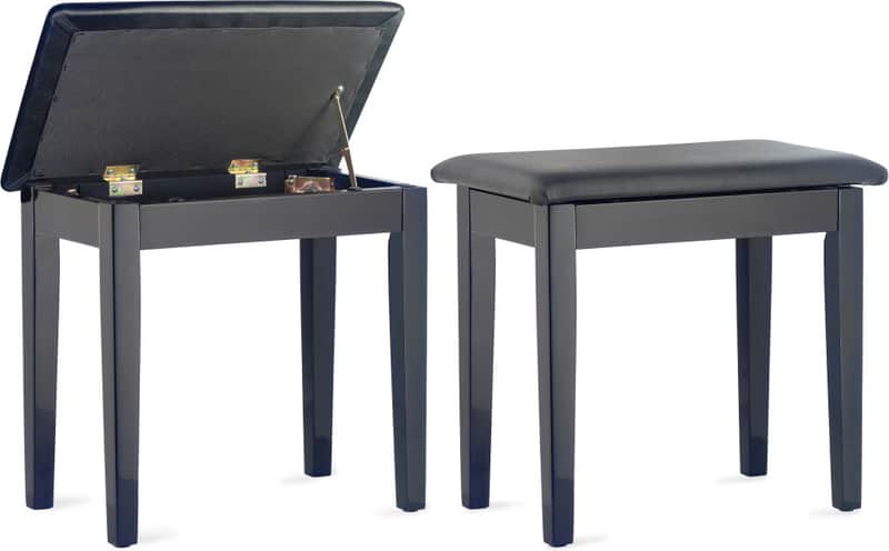 STAGG Highgloss Black Piano Bench With Black Vinyl Top And Storage Compartment image 1