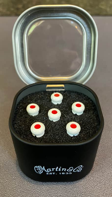 Martin APP0004 Luxe Liquidmetal Bridge Pin Set - Bone w/ Red Inlay image 1