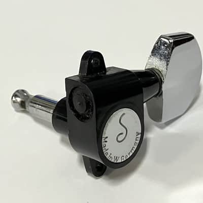 Schaller- Chrome/black plastic tuner, bass side, Vintage image 2