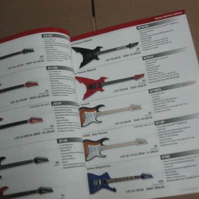 very lightly handed, near A+ genuine Ibanez 2013 Full Line Catalog (114 total pages) + a one page Amendments sheet (states "For Authorized Dealers Only") Color Pictures and B & W Text, Thin Quality Paper, Semi-Gloss Sheen, CATALOG - L: 11" x W: 8 & 1/4" image 4