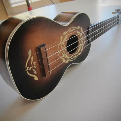 Harmony Soprano Uke Ukulele Sunburst Circa-1960s-Fancy White Stencil Paint image 14